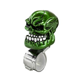 Wevdn Skull Steering Wheel Spinner Knob, Skull Turning Steering Wheel Assist Grip Handle with Hex Wrench, Skull Suicide Driving Booster Steering Wheel Spinner, Car Accessories (Green)