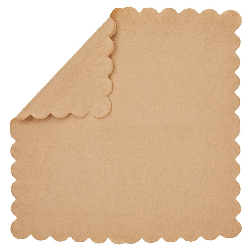 100 Pack Kraft Paper Brown Cocktail Napkins with Scalloped Edges