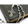 Anglican Prayer Beads with Dark Gray Pearls with Ornate Cross,