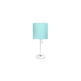 HomeStock Handcrafted Haven White Stick Lamp with Charging Outlet and Fabric Shade, Ideal for Bedrooms, Dorms, or Nurseries, Contemporary Style