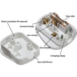 4 Pack 13 Amp Fused UK Mains Plugs, 3 Pin 250V Plug, Safety Pin, Heavy Duty Electric Plugs, White
