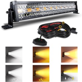 SLARY 22 Inch 120W LED Light Bar White/Amber Flasing Strobe Light with Six Modes Driving Fog Lights Spot Flood Combo Beam Bumper Lights with Switch Wiring Harness for Offroad Truck 4WD SUV ATV UTV