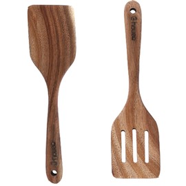 Wood Spatulas Wooden Spatula for Cooking Wood Cooking Spoon Slotted Turner 2PCS Kitchen Utensils for Non-stick Cookware Cooking Utensils for Frying Spatula Turner Wooden Flipper Spatulas Set