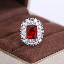 Emerald ruby sapphire ring 925 sterling silver Heart ring Wedding ring Engagement ring Cocktail Ring Shiny fashion ring for women cubic zircon oxide ring women jewelry rings statement (Ruby red)