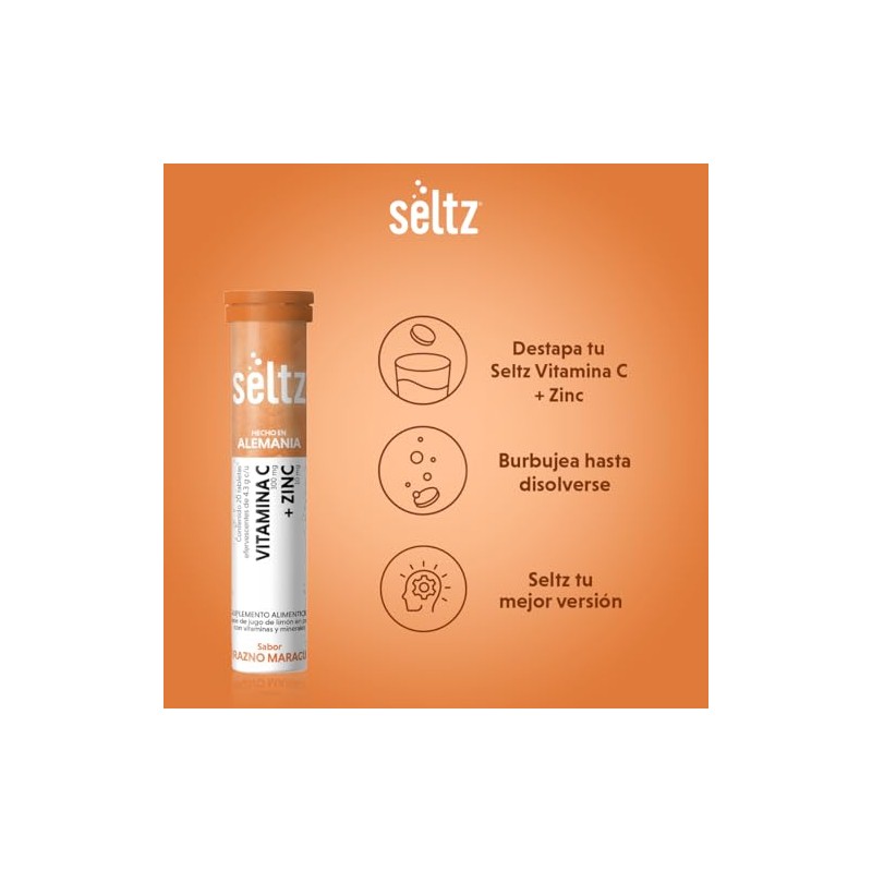 Seltz Tableta Efervescente Vitamina C + Zinc 300 mg Durazno