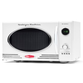 Nostalgia NRMO9WH Microwave Oven, 0.9 Cu. Ft. 800-Watts with LED Digital Display, Child Lock, Easy Clean Interior, White