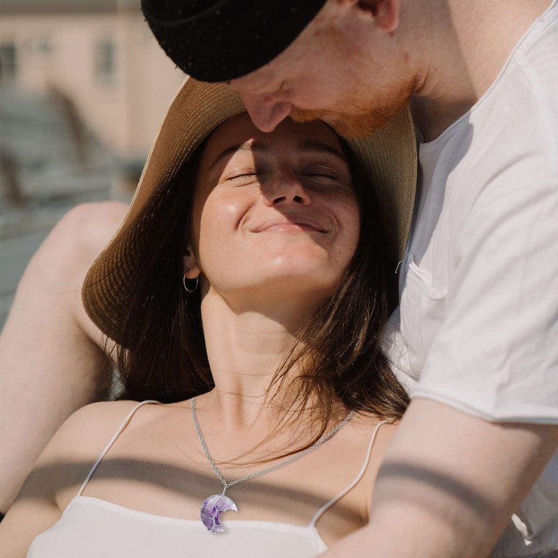 XIANNVXI Women's Necklace, Silver Chain, Crystals, Crescent Moon, Chains, Pendant,