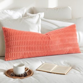 OTOSTAR Corduroy Decorative Lumbar Throw Pillow Cover 14x36 Inch Super Soft Boho Striped Rectangle Pillow Covers Case Modern Cushion Covers for Sofa Couch Bedroom Car Decor Coral