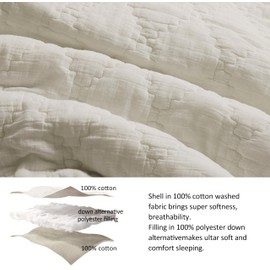 palassio Beige Queen Size Quilt Set, Muslin Cotton Shell Down-Alt Poly Filling, Soft Shabby Chic Rustic Farmhouse Country Bedspread, Lightweight Textured Gauze Coverlet, Lightweight Bedding, 2 Shams