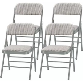 Unbranded Fabric White Steel Frame Padded Folding Chair(4 PACK)