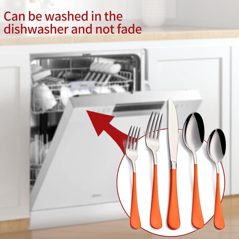 Onlycooker 20-Piece Orange Silverware Set 18/0 Stainless Steel Flatware Orange