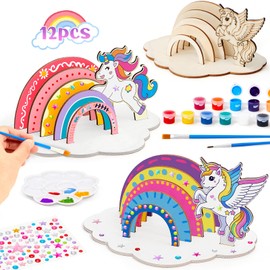 Toyssa Rainbow Wooden Building Kit & Craft Set Children (Rainbow Unicorn)