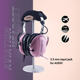 AIRVOICE Aviation Headset for Pilots with Mono Sound and Passive Noise Cancellation, PNR Aviation Headset with Noise Canceling Microphone, for Flight School Student, Instructor, Pink