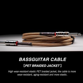 Samgool 20ft Guitar Cable, 1/4 Inch Straight/Straight Instrument Cable, Electric Cord Amp Cord for Bass Guitar Amp and Instruments (Champagne & Black Braided BG.XII)