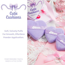 Maea Beauty® Cutie Cushions Velvet Powder Puff Set (3 Pack) | Heart Shaped Powder Puffs with Ribbon Handle | Loose & Pressed Powder, Blurring Pores, Baking Technique | Soft Makeup Sponges (Purple)