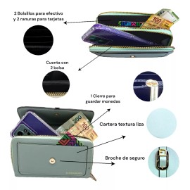 A4F-SOLUTIONS Cartera Dama Porta Celular Bolsa Ajustable 2 Cierres