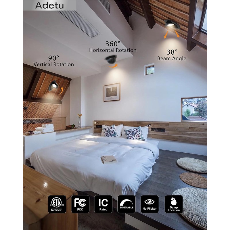 Adetu - 6 Inch 5CCT Black LED Gimbal, 360°+90°Adjustable Directional