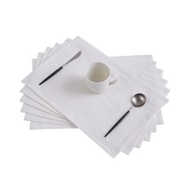 Berklan Linen Place Mats 45 x 30 cm Set of 6 for Dining Table 55% European Flax 45% Cotton Elegant Washable Seersucker White