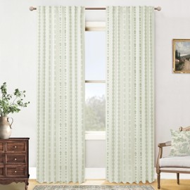 Spring Light Green Curtains for Living Room 96 Inches Long,60-70% Black Out Boho Leaf Pale Sage and Ivory White Pattern Blackout Antique Natural Woodland Curtains for Nursery Boy Bedroom 2 Panel Set
