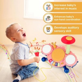 Musical Toys For Kids Girls 1-3 Year Olds Toddlers Drum Set Educational Gifts