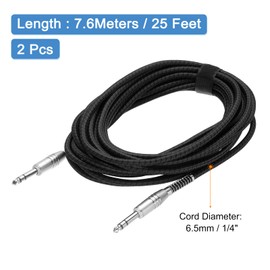 MECCANIXITY 2 Pcs Guitar Instrument Cable, 25 Feet 1/4 Inch to 1/4 Inch Straight to Straight Angle Electric Guitar Jack Cable Wire for Guitar Bass, Black