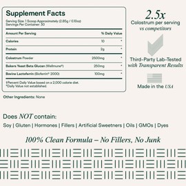 ADAPT NATURALS BY CHRIS KRESSER Adapt Naturals Colostrum Supplement with Lactoferrin & Beta Glucan, Bio-Avail Grass Fed Bovine Colostrum Powder for Gut Health, Immune Support & Vitality | Non-GMO, 2500mg, Unflavored - 30 Days Supply