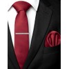 RBOCOTT Burgundy Skinny Tie and Pocket Square with Tie Clip