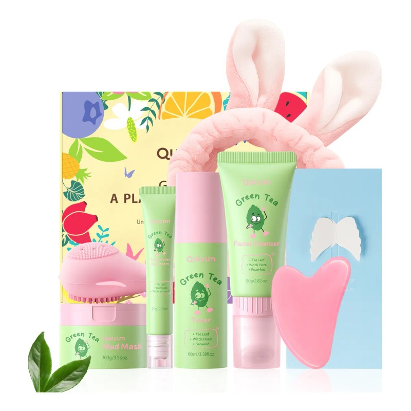 Set Quiyum Té Verde 7 Pzs Cuidado Facial Piel Suave