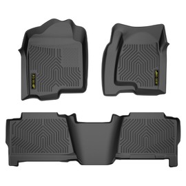 Floor Mats Compatible with Chevy Silverado & GMC Sierra 1500 Crew Cab 1999-2006 1st & 2nd Row 3PCS Truck Mats TPE All Weather Protection Accessories
