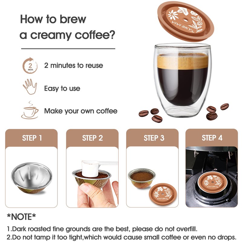 VIVI SKY Reusable Coffee Capsule Lids Work with Nespresso Pods