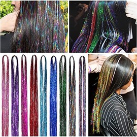 MEISO 12 Colores 2600 Hebras Kit De Hebras De Oropel para el Cabello Con 2 Herramientas, Hair Extensiones, Oropel Brillante Extensiones De Cabellode