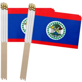 TSMD Belize Stick Flag Belizean Small Mini Hand Held Flags,5x8 Inch,12 Pack