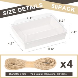 DeziWood 7x5 Inches Charcuterie Boxes with Clear Lids, 50 Pack Disposable Take Out Food Containers, Large Paper Bakery Cake Boxes for Strawberries, Cookies Cupcakes (White)