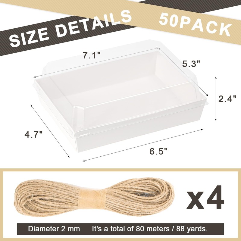 DeziWood 7x5 Inches Charcuterie Boxes with Clear Lids, 50 Pack