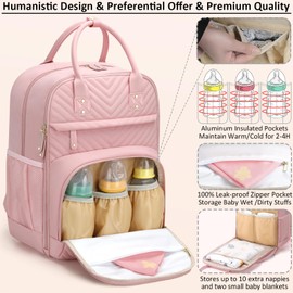 Tenot Diaper Bag Backpack for Women with Changing Pad, Baby Bag with Insulated Pockets Multifunctional Diaper Bags For Baby Girl Boy Waterproof Baby Bags For Boys Girls Maternity Bag Baby Pink