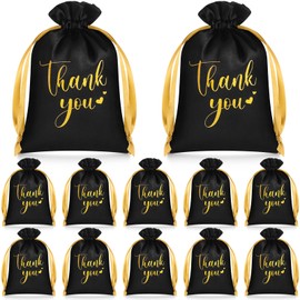 PerKoop 30 Pcs Thank You Wedding Satin Gift Bags 5 x 7 Inches Wedding Drawstring Jewelry Pouches Small Candy Bags for Guest Birthday Baby Shower Business Party Favors(Black)