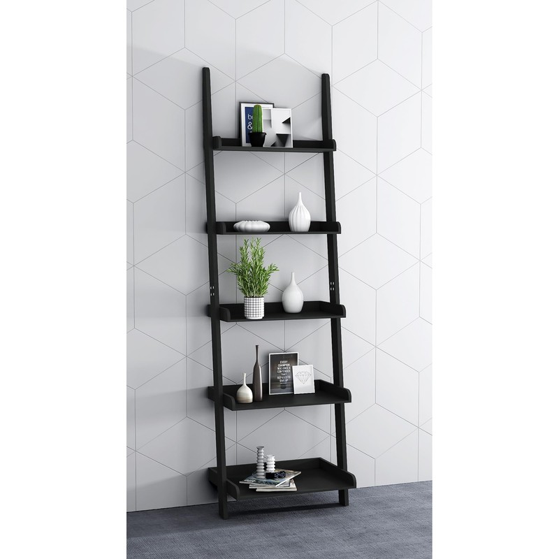 eHemco Modern 5 Tier Leaning Wall Ladder Bookshelf Organizer, Storage