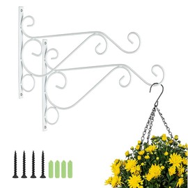 Pack of 2 hooks for hanging basket holder, white plant hooks, hanging basket brackets, hooks for hanging basket, with screws for hanging potted plants, night lights, flower baskets, lanterns, white