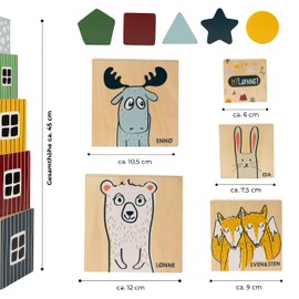 HEJ LØNNE Holz Stapelturm ab 1 Jahr - Stapelwürfel zur Förderung von Motorik und Zahlenverständnis - Stapelturm Holz – Motorikspielzeug - Geschenk für einjähriges Kind