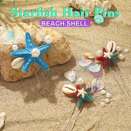 JEAIRTS Starfish Hair Pins Silver Shell Headpiece Beach Pearl Wedding Hair Accessories for Women