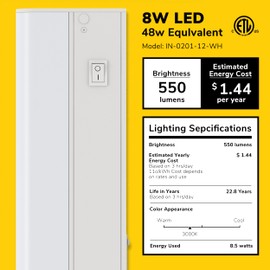 GETINLIGHT Dimmable Hardwired Only Under Cabinet LED Lights, 18-inch, Soft White(3000K), Matte White Finished, ETL Listed, IN-0201-12-WH
