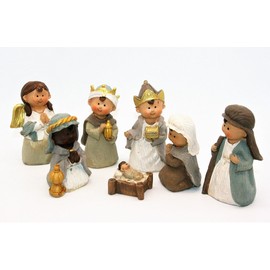 Geschenkestadl Nativity Figures Set of 7 Children's Face Figures up to 10 cm Christmas