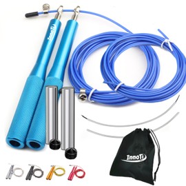 InnoTi Skipping Rope Adult Fitness Weighted - Speed Rope Skipping with Weight for Crossfit and Boxing - Non-Slip Lightweight Aluminium Handles for Double Unders - Adjustable and with Extra Rope