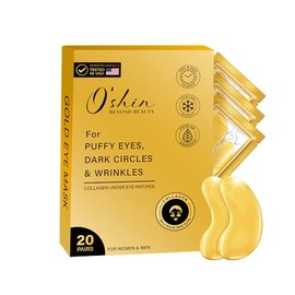 O'shin Collagen Under Eye Patches, Gold Eye Mask To Reduce Dark Circles, Eye Patch for Puffy Eyes, Reduces Eye Bags, Wrinkles and Under Eye Dark Circles, 20 Pairs