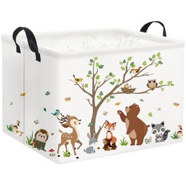 TIBAOLOVER Rectangular Kids Storage Basket Baby Storage Basket with Handles for Home Kitchen Boys and Girls Cute Toy Storage Bin Organizer Shelf Book Room Decor(Tree Animal)