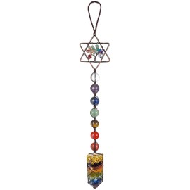 Nupuyai 7 Chakra Tree of Life Hanging Ornament, Merkaba Star Energy Crystal Wand Spiritual Ornament for Car Home Office Decor with Gift Box 28cm