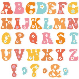 150 PCS Large 6" Font Letters and Punctuation Set, Groovy Party Hippie Boho Daisy Classroom Alphabet for Bulletin Board Display Home School, A Great Helper to Inspire Students' Learning Interest