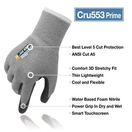 DEX FIT Level 5 Cut Resistant Gloves Cru553 Prime, 3D-Comfort Fit, Firm Grip, Thin & Lightweight, Touch-Screen Compatible, Durable, Breathable & Cool, Machine Washable; Grey XL (10) 1 Pair