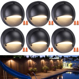 LEONLITE LED Low Voltage Deck Lights, 170LM 4.09inch Landscape Step Railing Fence Light, 12-36V AC/DC, Die-cast Aluminum Housing & Frosted Glass Lens, UL Listed Cord, Black, 3000K Warm White, 6 Pack