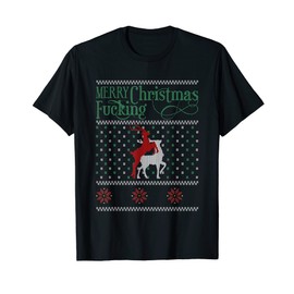 Merry Christmas Humour Offensive Ugly Sweater for Adults T-Shirt, black